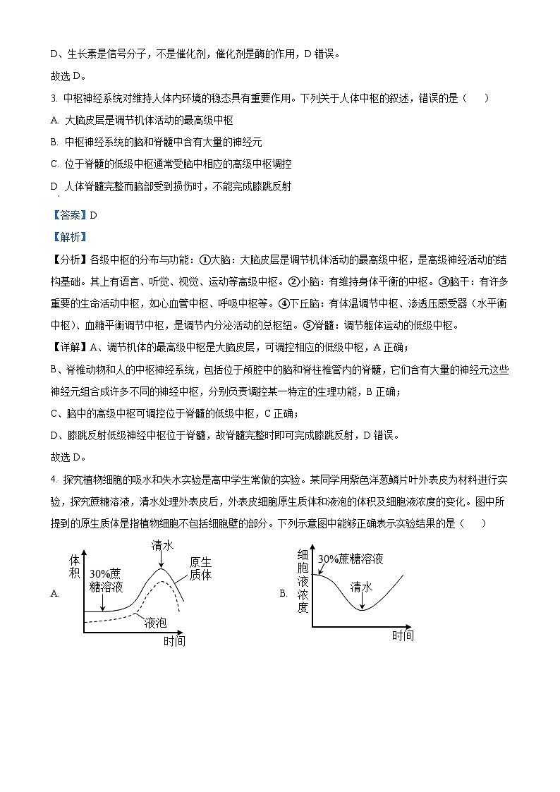 2023年高考真题——理综生物（全国甲卷）Word版解析版02