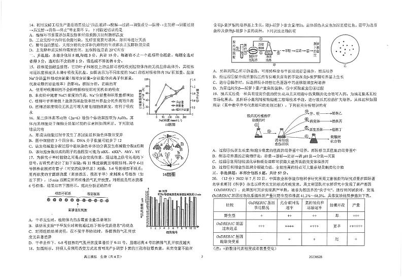 2023金陵中学、海安中学、南京外国语学校高三下学期5月第三次模拟考试生物PDF版含答案02