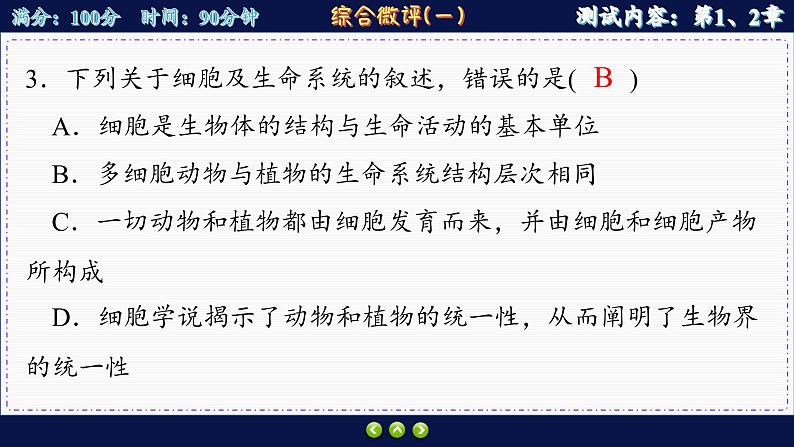 人教版生物必修1 综合测评1（课件PPT）第5页