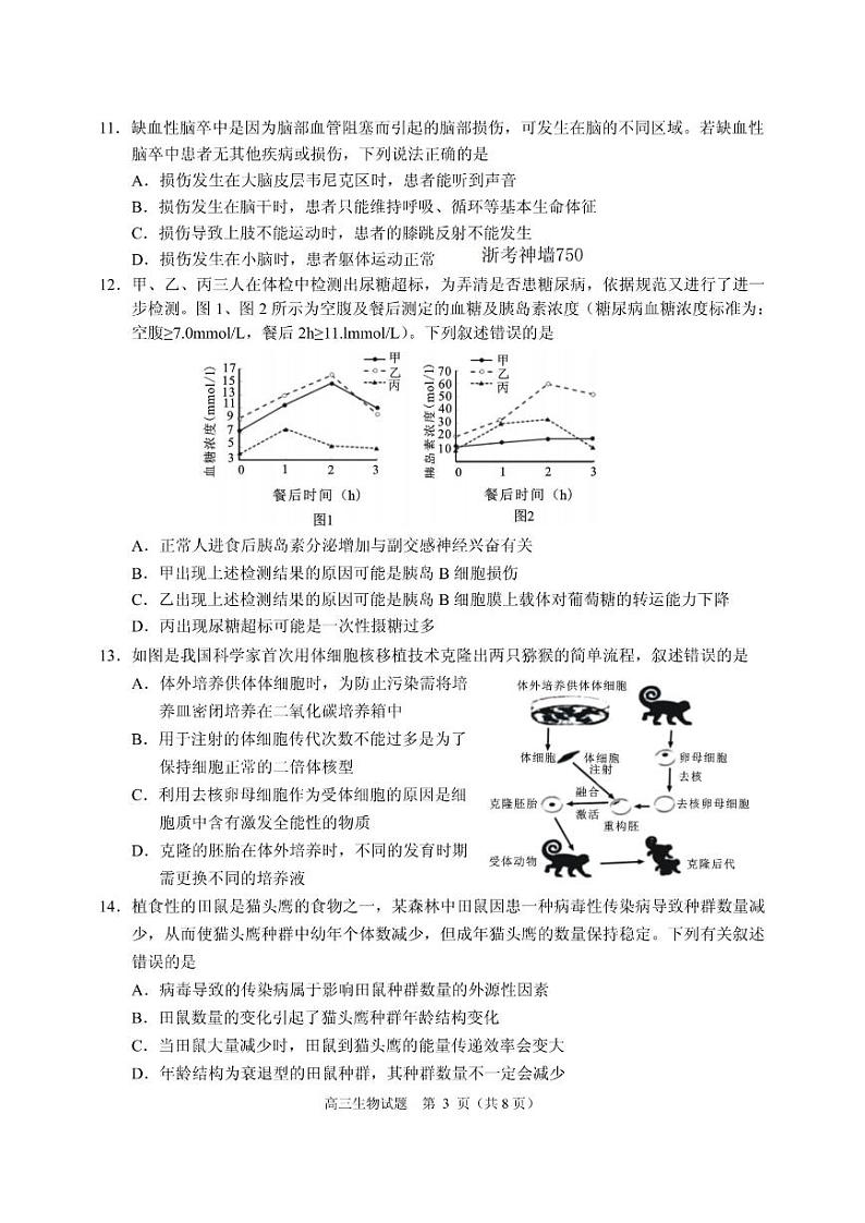 浙江省诸暨市2023届高三上学期12月诊断性性考试生物试卷+答案03