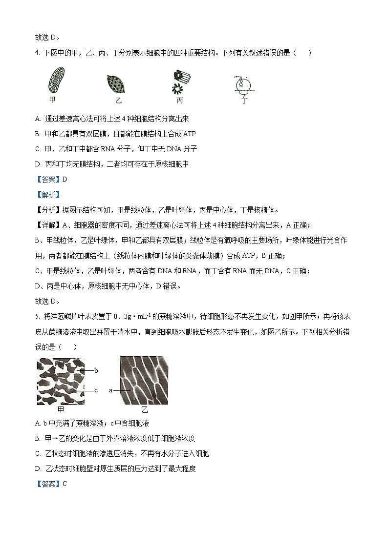 青海省海东市2021-2022学年高二生物下学期期末试题（Word版附解析）03