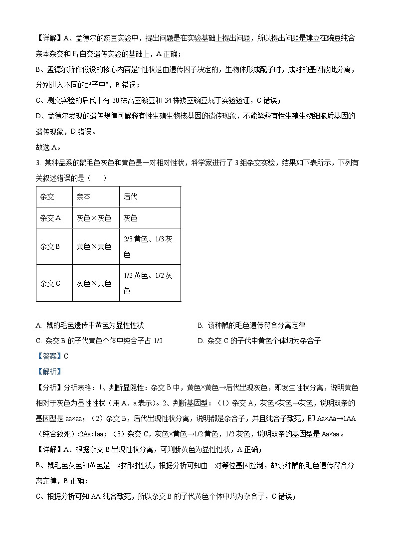 陕西省渭南市澄城县2021-2022学年高一生物下学期期末质量检测试题（Word版附解析）第2页