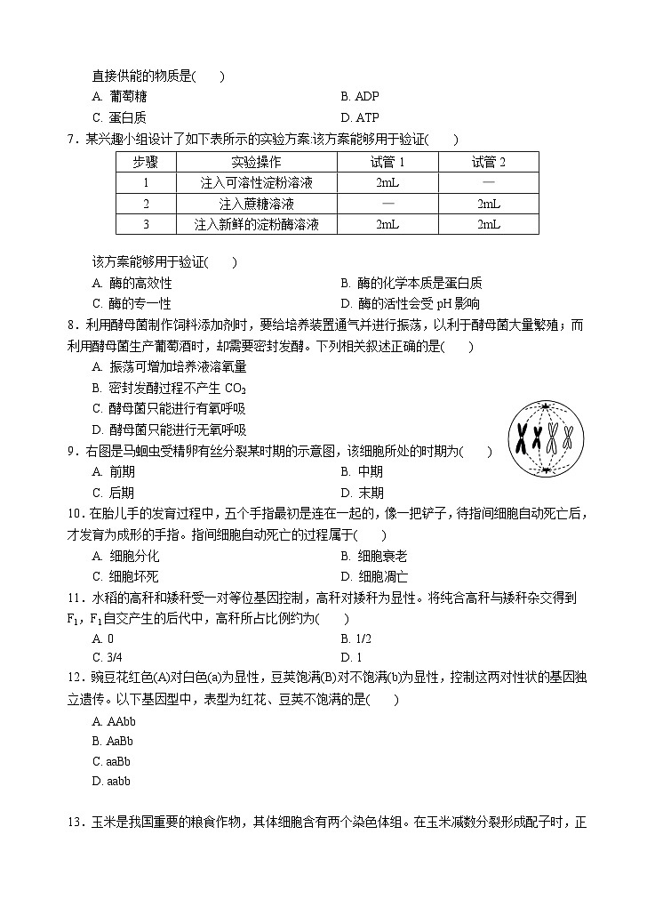 四川省2023年6月普通高中学业水平合格性考试生物真题02