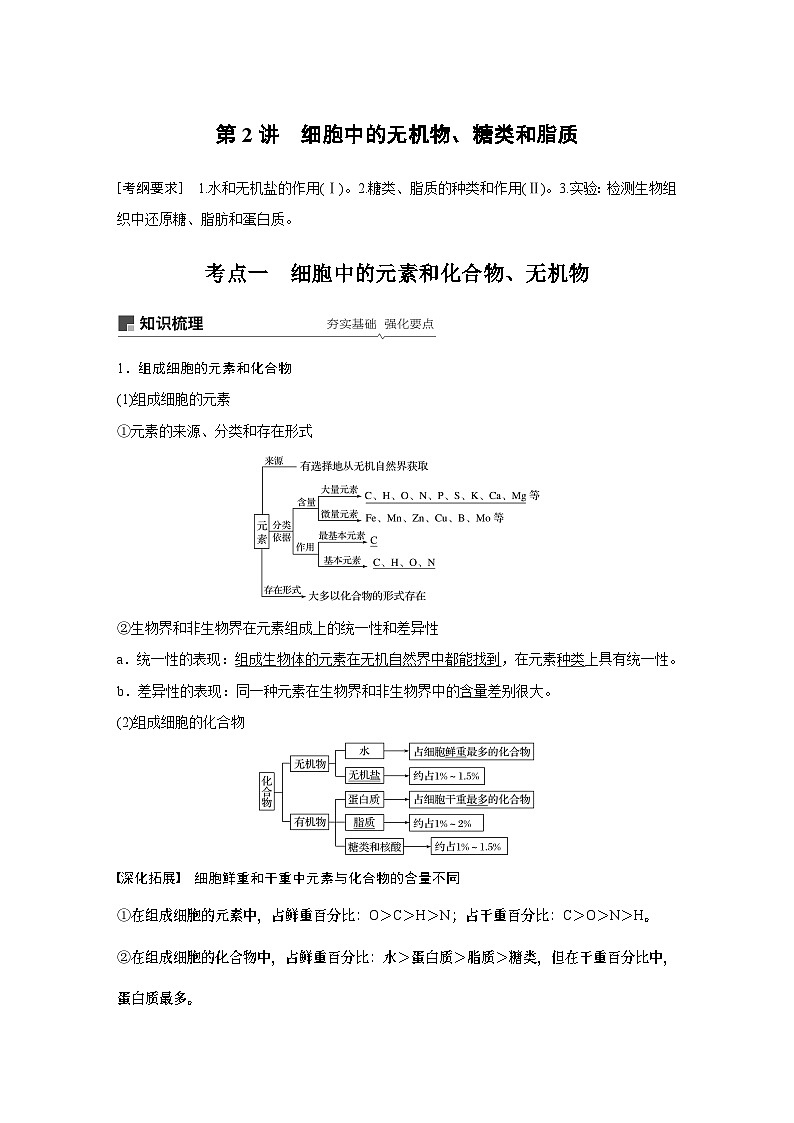 高考生物复习小专题 02-细胞中的无机物、糖类和脂质01