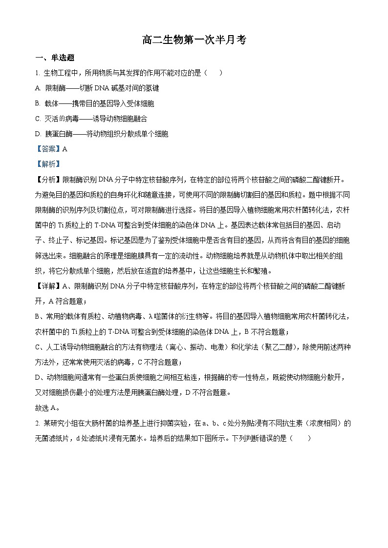 精品解析：吉林省通化市辉南县六中2022-2023学年高二下学期第一次半月考生物试题（解析版）第1页