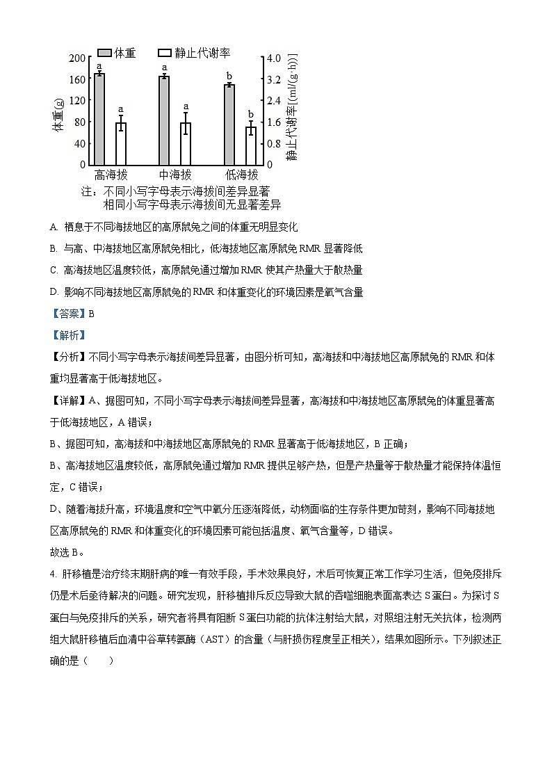 重庆市外国语学校2022-2023学年高二生物下学期5月检测试题（Word版附解析）03