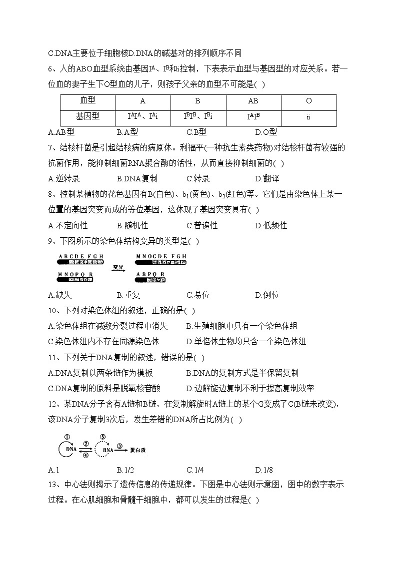 内蒙古自治区巴彦淖尔市2021-2022学年高一下学期期末考试生物试卷（含答案）02