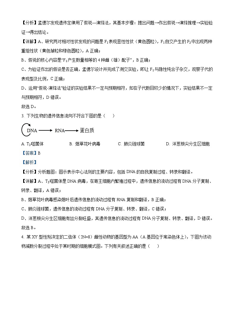 安徽省名校2021-2022学年高一生物下学期期末试题（Word版附解析）02