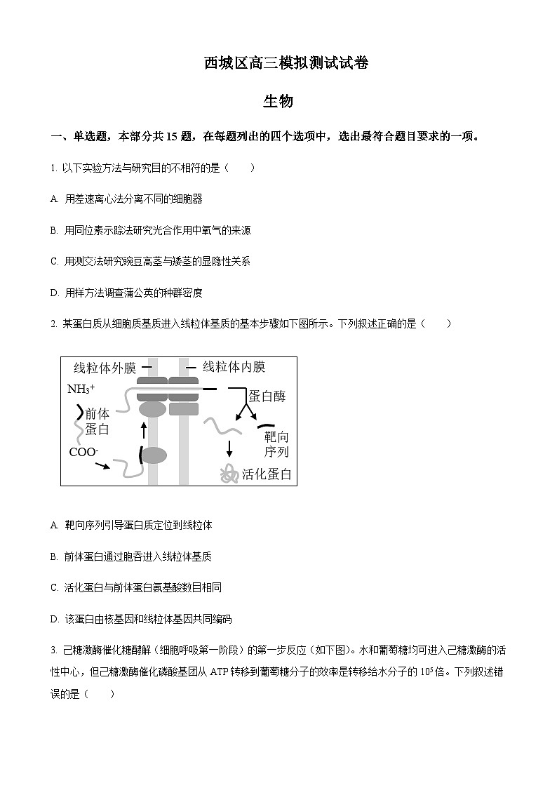 2023届北京市西城区高三二模生物试题含答案01