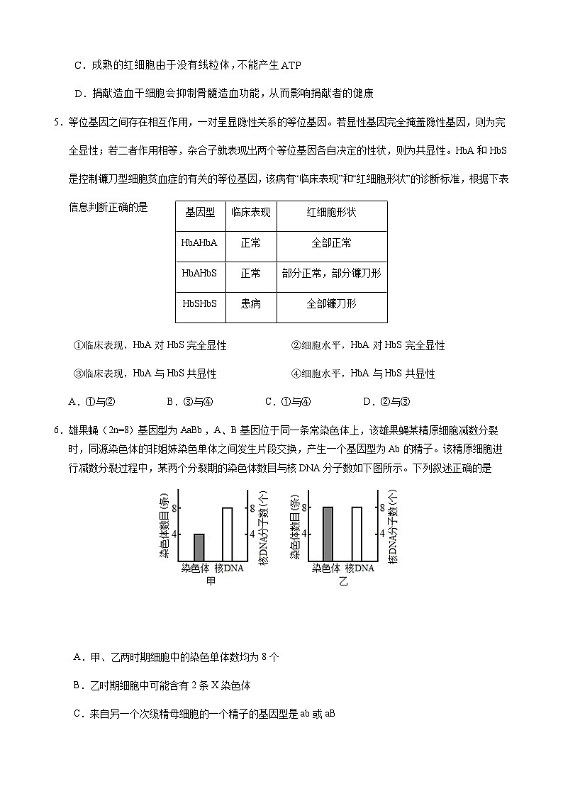 2023届湖北省荆州市沙市中学高三下学期6月适应性考试生物试题含答案02