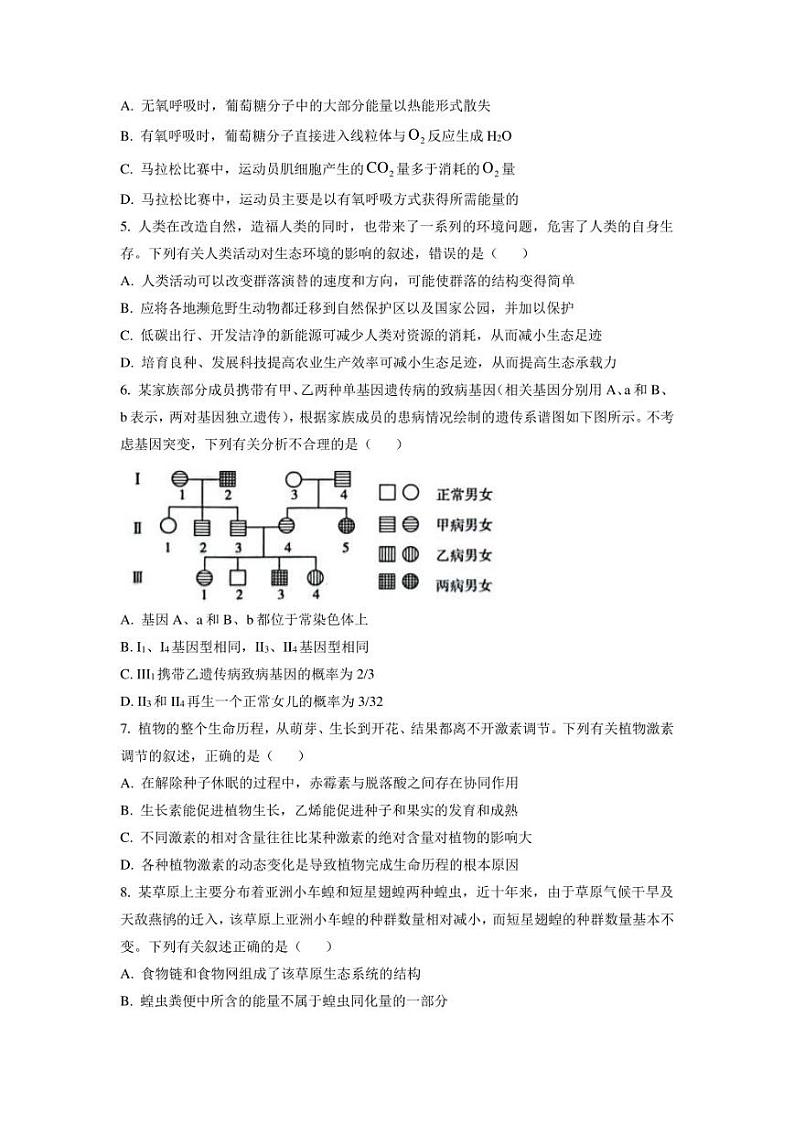 2023届海南省高三学业水平诊断（五）生物试题（原卷版）第2页