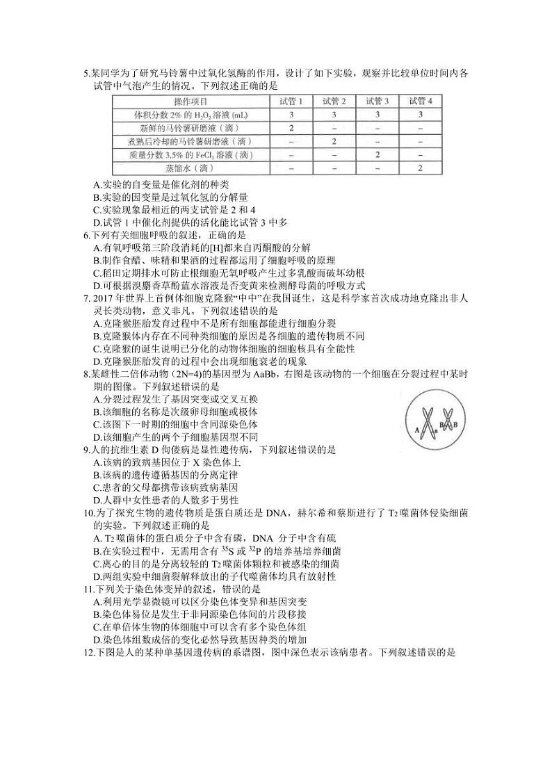 新疆乌鲁木齐2023届高三下学期第一次质量监测一模生物试卷+答案02