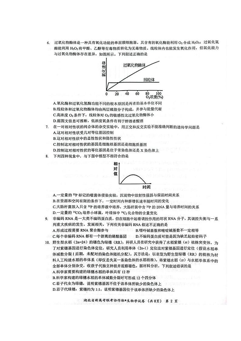 湖北省荆荆宜仙2023届高三下学期2月联考生物试卷+答案第2页