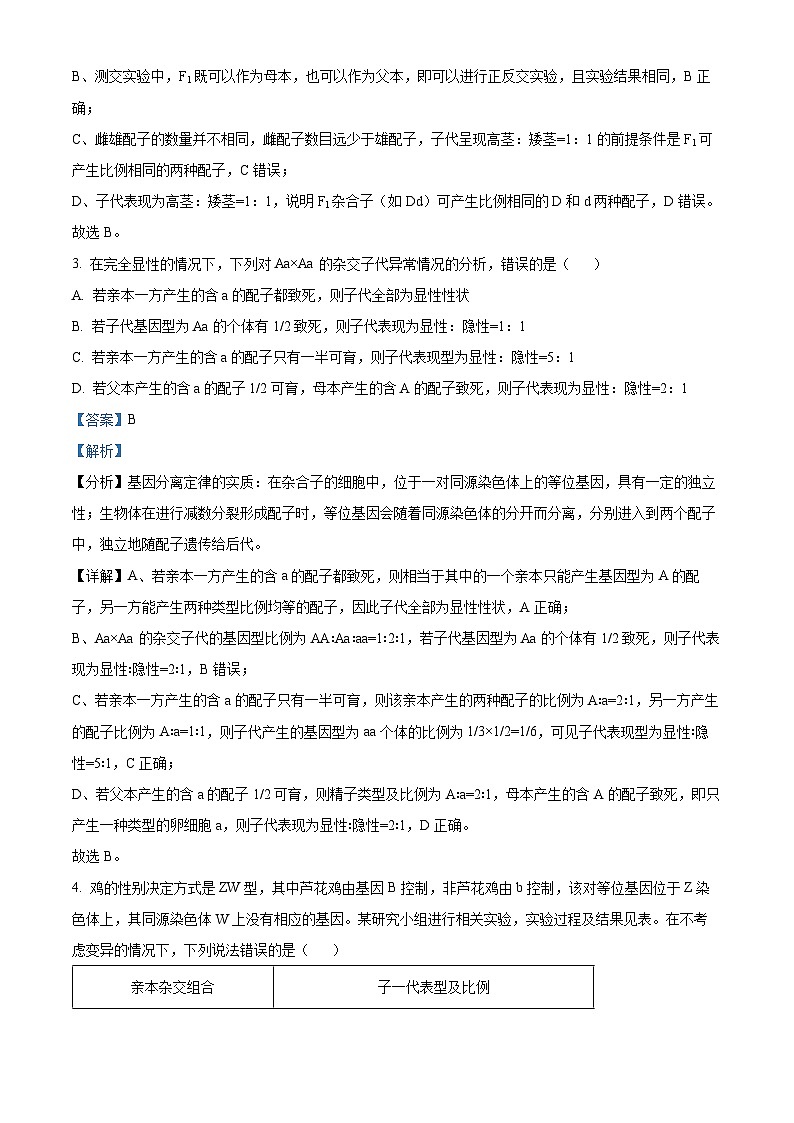精品解析：山西省大同市2022-2023学年高一下学期期中生物试题（解析版）02