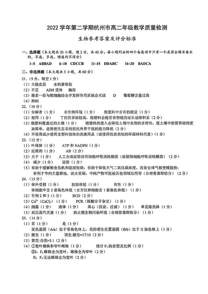 浙江省杭州市2022-2023学年高二下学期6月期末考试  生物  PDF版含答案01