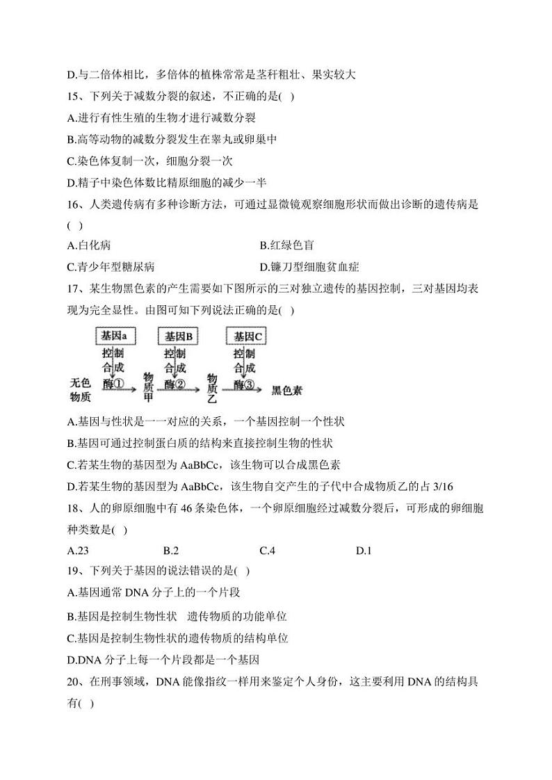 新疆生产建设兵团第二师八一中学2021-2022学年高一下学期期末考试生物试卷(含答案)第3页