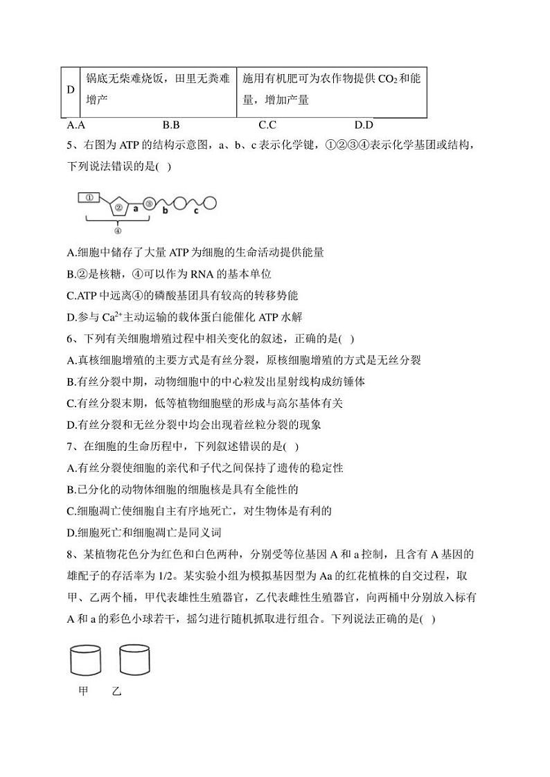 重庆市主城区七校2021-2022学年高一下学期期末考试生物试卷(含答案)第2页