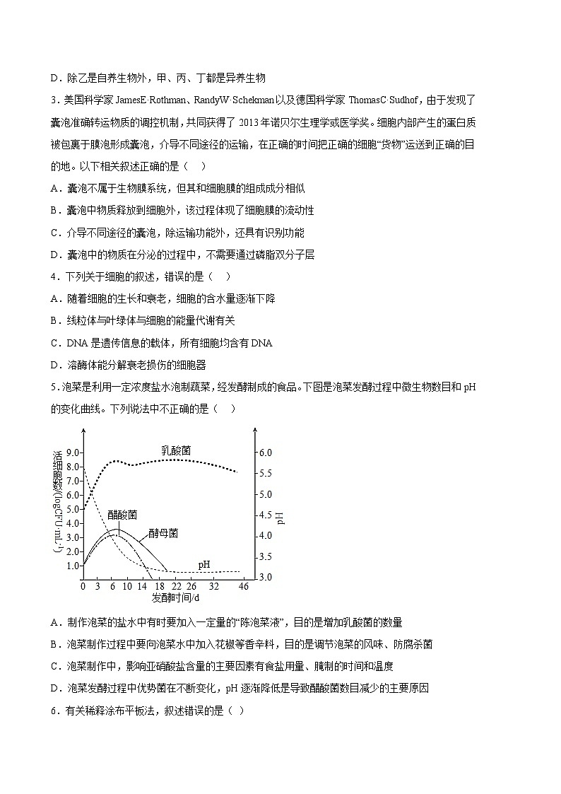 2022-2023学年高二下学期期末考前必刷卷：生物01卷（江苏专用）（考试版）（范围：选择性必修3+必修1）02