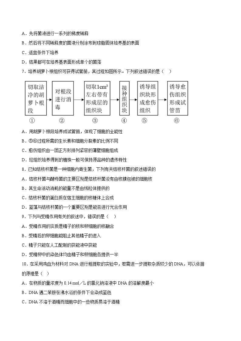 2022-2023学年高二下学期期末考前必刷卷：生物01卷（江苏专用）（考试版）（范围：选择性必修3+必修1）03