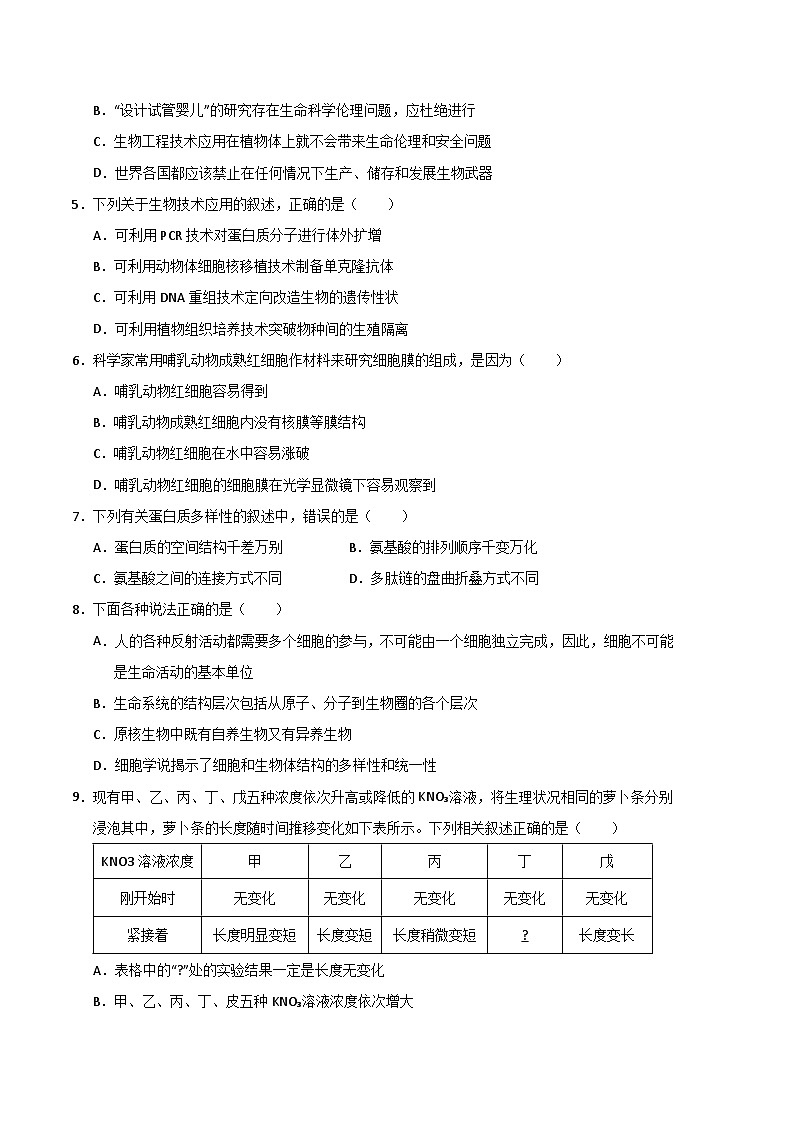2022-2023学年高二下学期期末考前必刷卷：生物学03卷（考试版）A4第2页