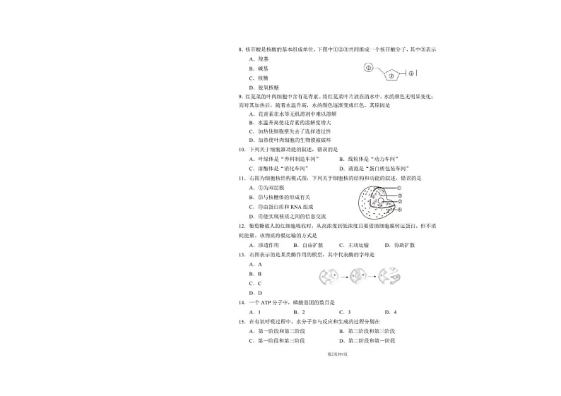 2023年3月云南省普通高中学业水平考试生物试卷第2页