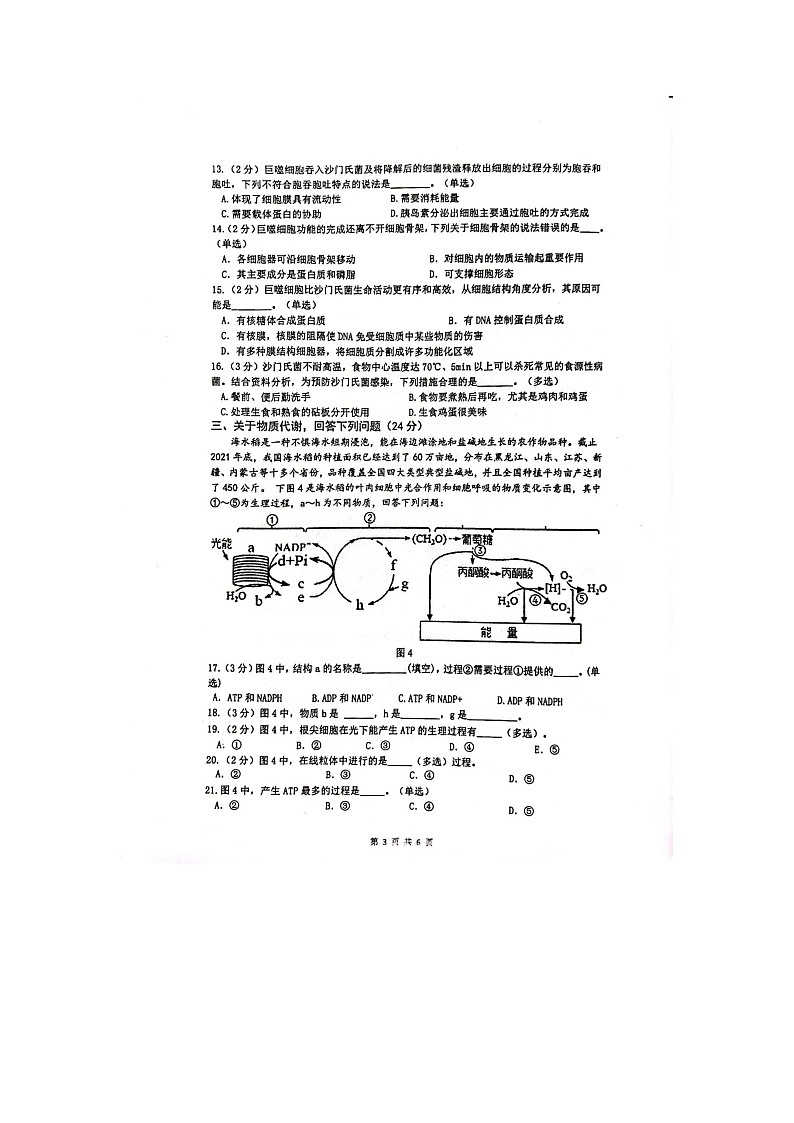 上海市嘉定区封浜高级中学2022-2023学年高一下学期期末考试生物试题第3页