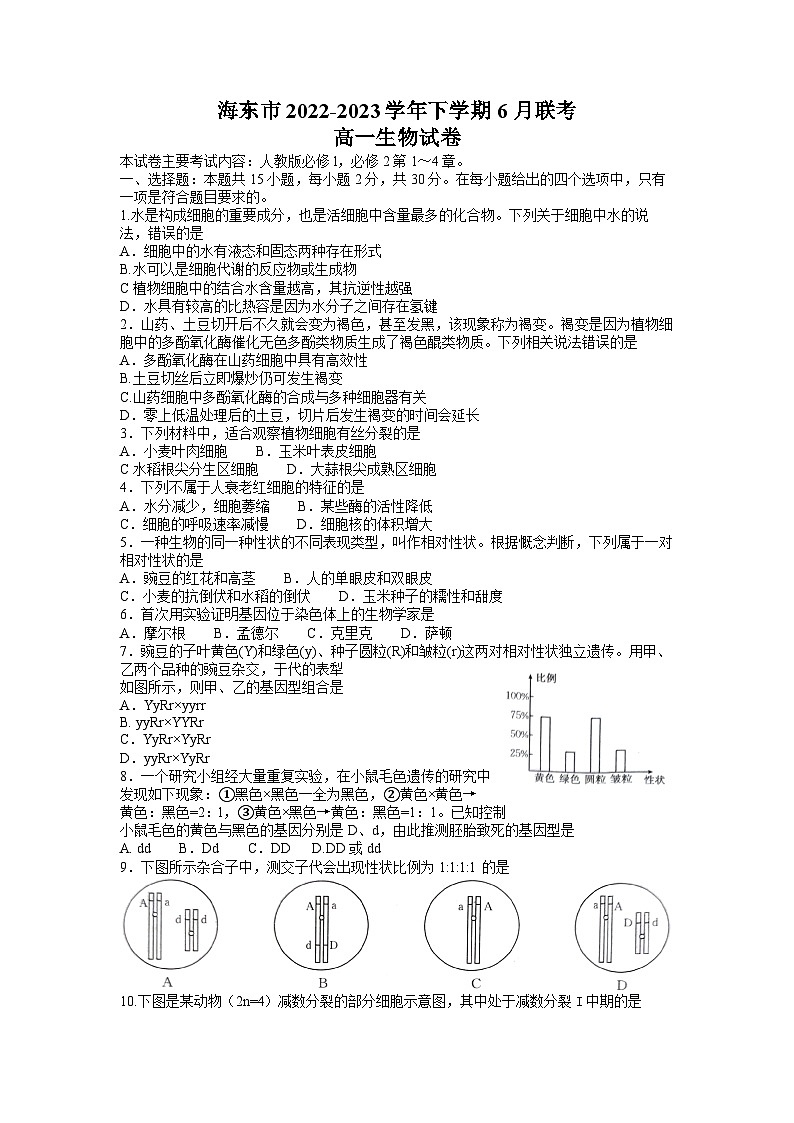青海省海东市2022-2023学年高一生物下学期6月联考试题（Word版附答案）01