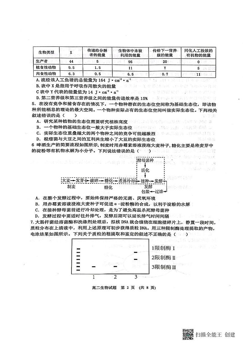 江西省新余市2022-2023学年高二下学期期末生物试卷02