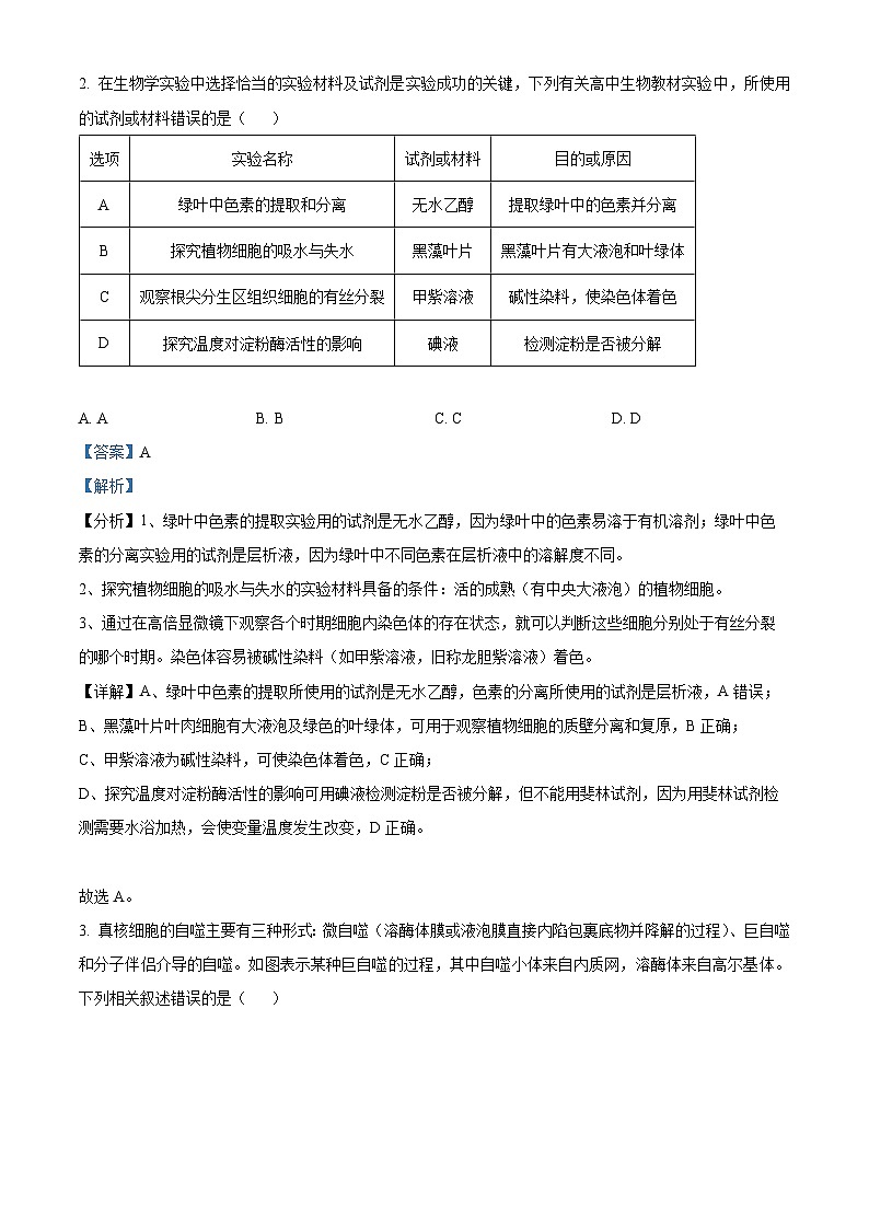 2023株洲炎陵县高一下学期6月期末生物试题含解析02