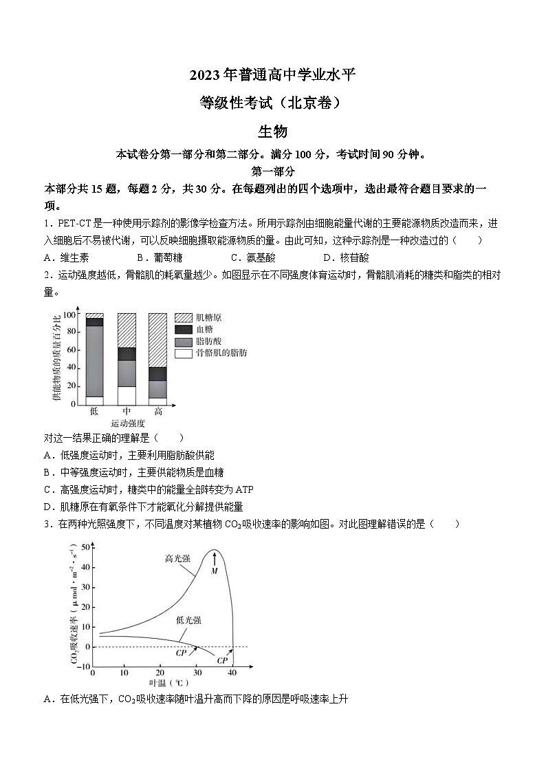 2023年新高考北京卷生物高考真题文档版（无答案）01