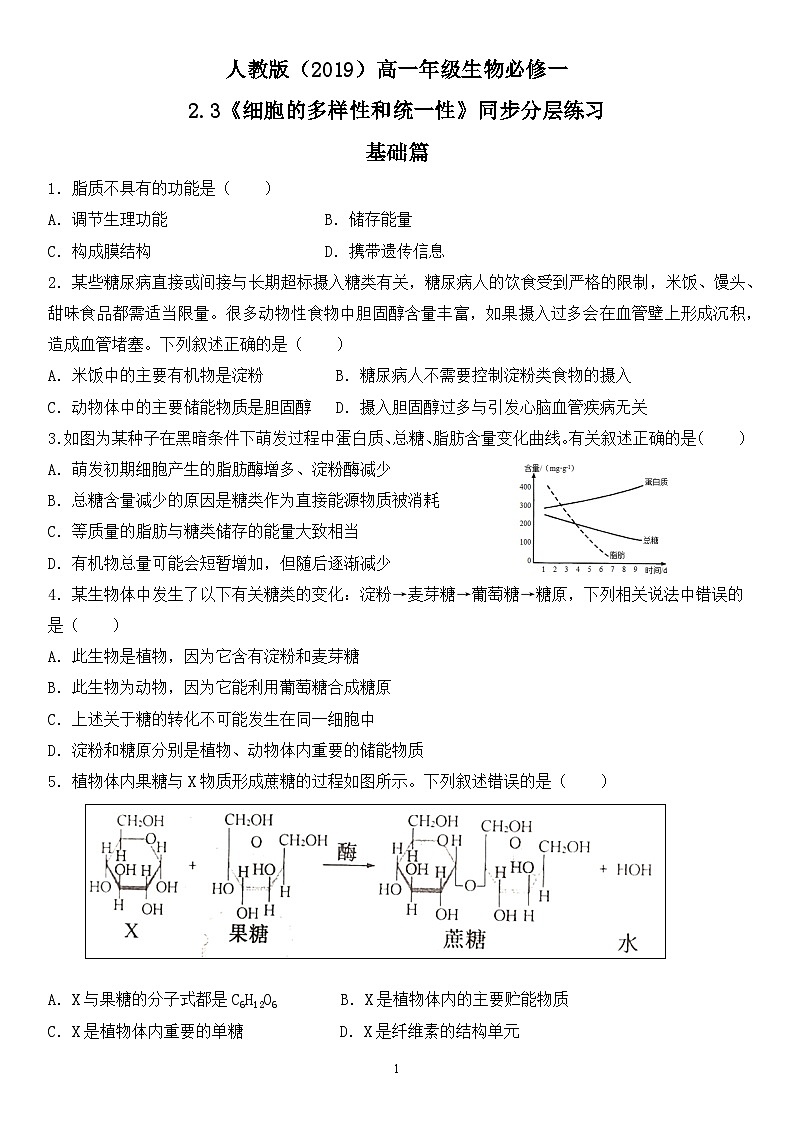 2.3《细胞中的糖类和脂质》同步练习第1页