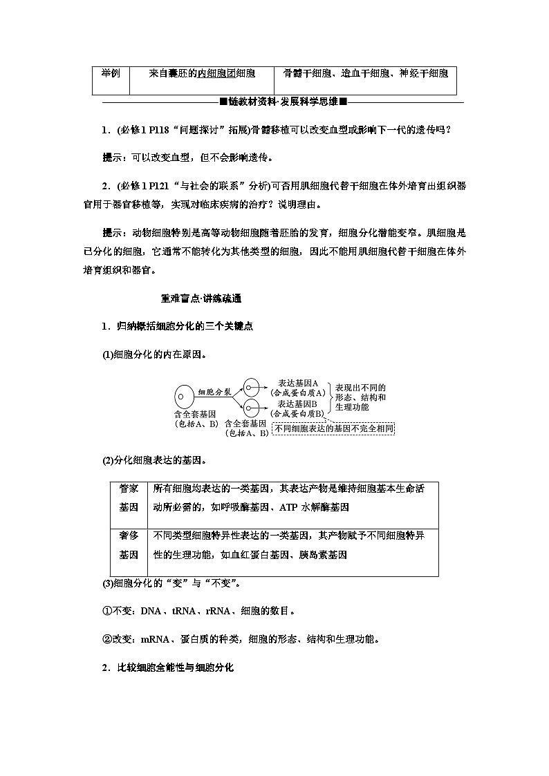 2024届人教版高考生物一轮复习细胞的分化、衰老和死亡_学案第3页