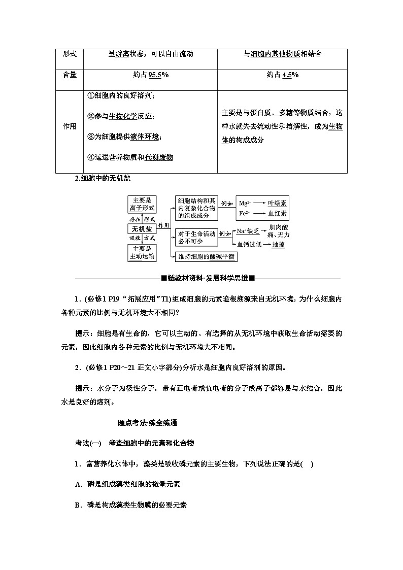 2024届人教版高考生物一轮复习细胞中的无机物、糖类和脂质学案第3页