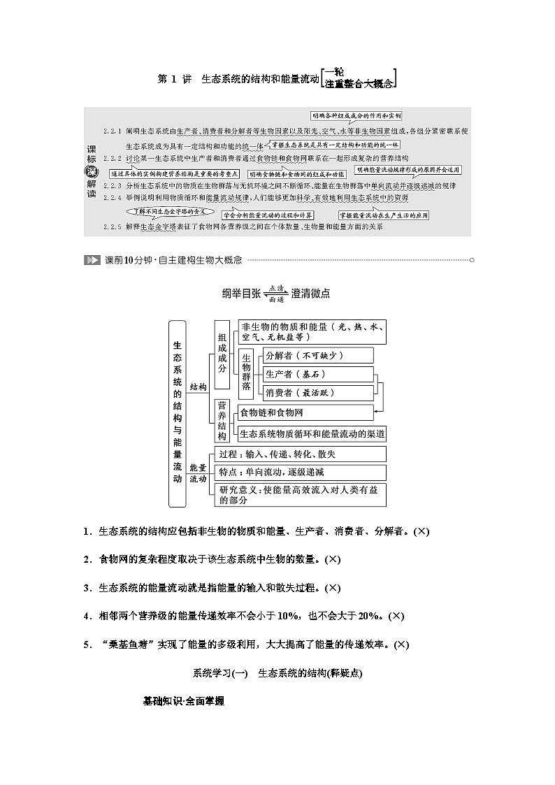 2024届人教版高考生物一轮复习生态系统的结构和能量流动学案01
