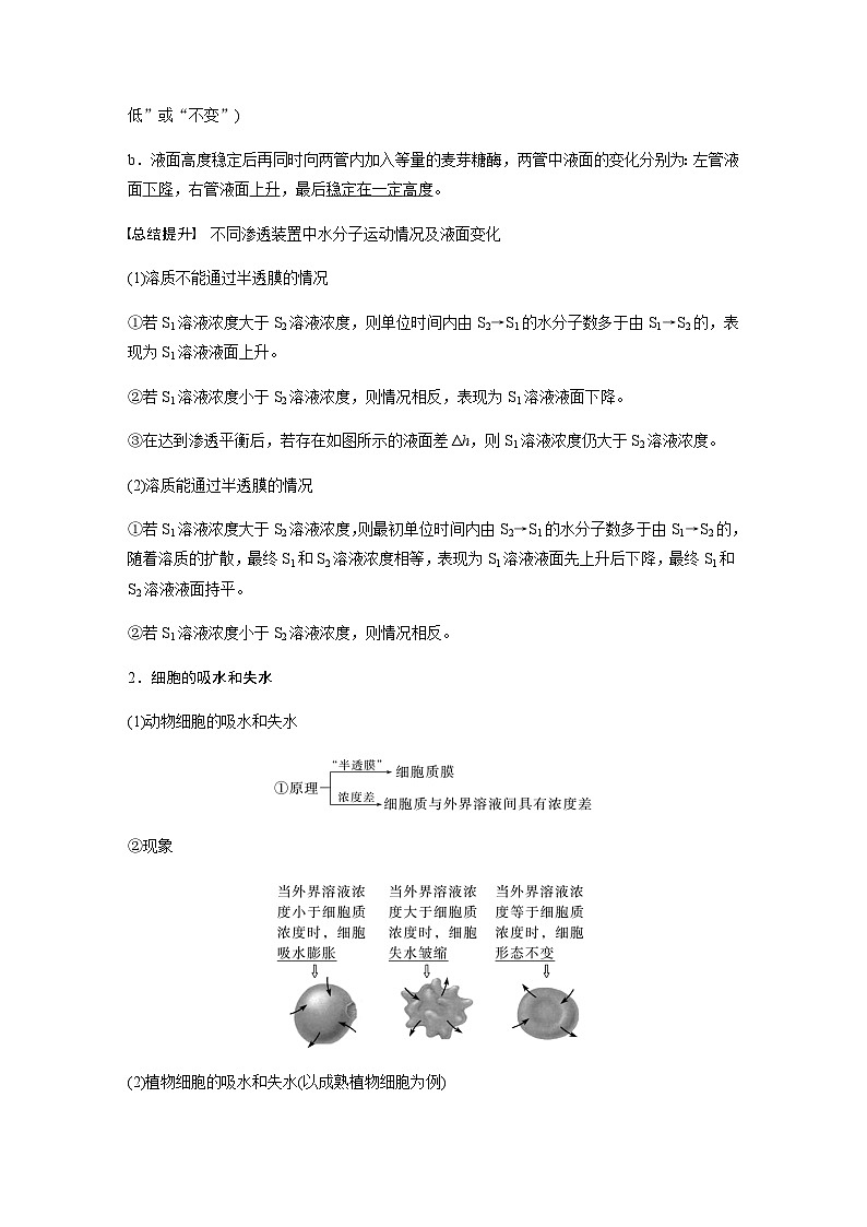2024届苏教版高考生物一轮复习细胞质膜具有选择透过性学案02