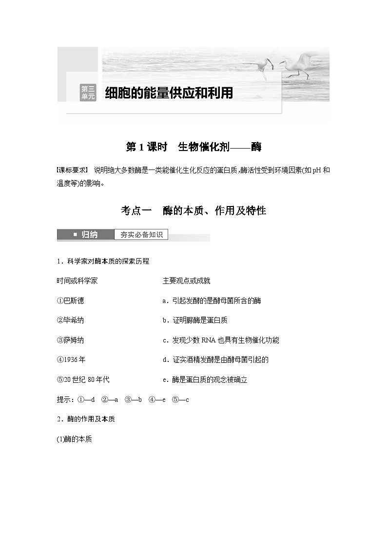2024届苏教版高考生物一轮复习生物催化剂——酶学案01