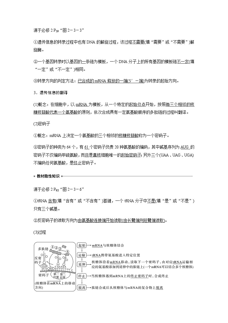 2024届苏教版高考生物一轮复习DNA通过RNA指导蛋白质合成学案第2页