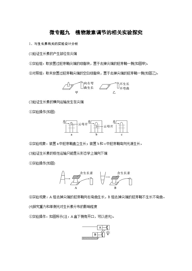 2024届苏教版高考生物一轮复习微专题九植物激素调节的相关实验探究学案01