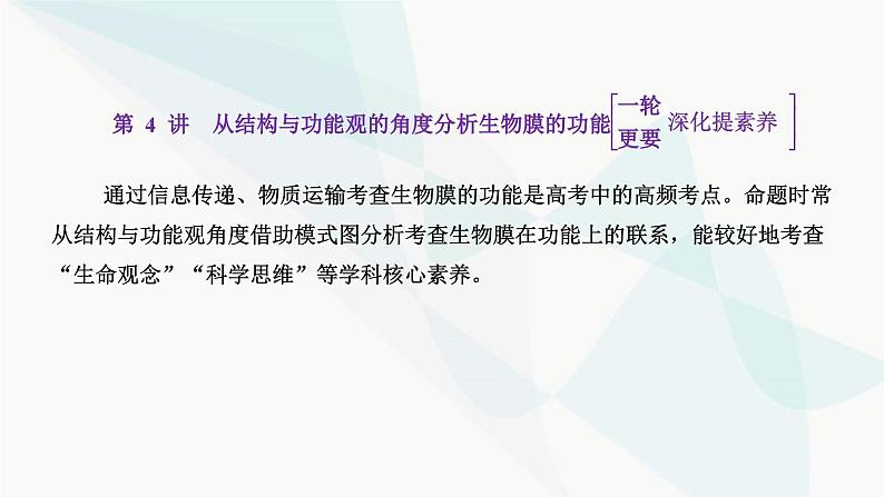 人教版2024届高考生物一轮复习从结构与功能观的角度分析生物膜的功能课件第1页