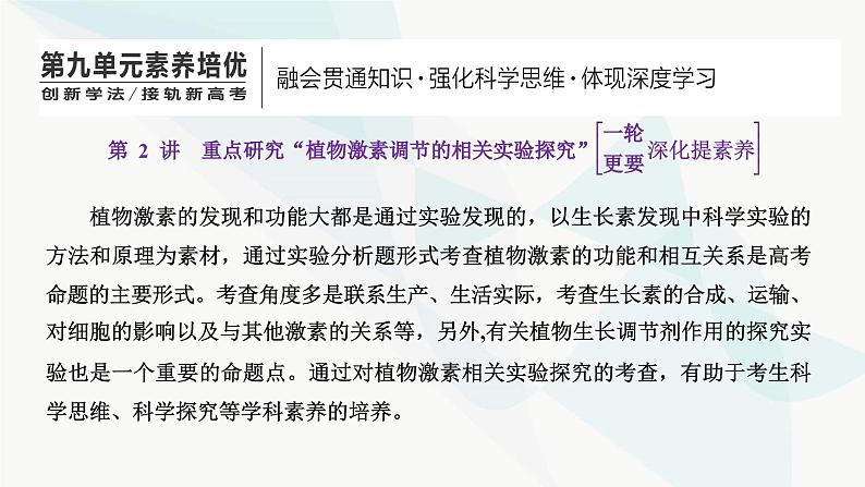 人教版2024届高考生物一轮复习重点研究“植物激素调节的相关实验探究”课件01