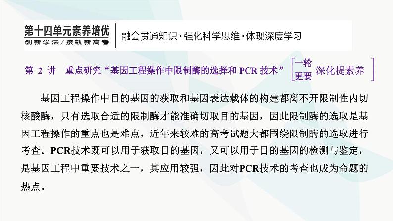 人教版2024届高考生物一轮复习重点研究“基因工程操作中限制酶的选择和PCR技术”课件第1页