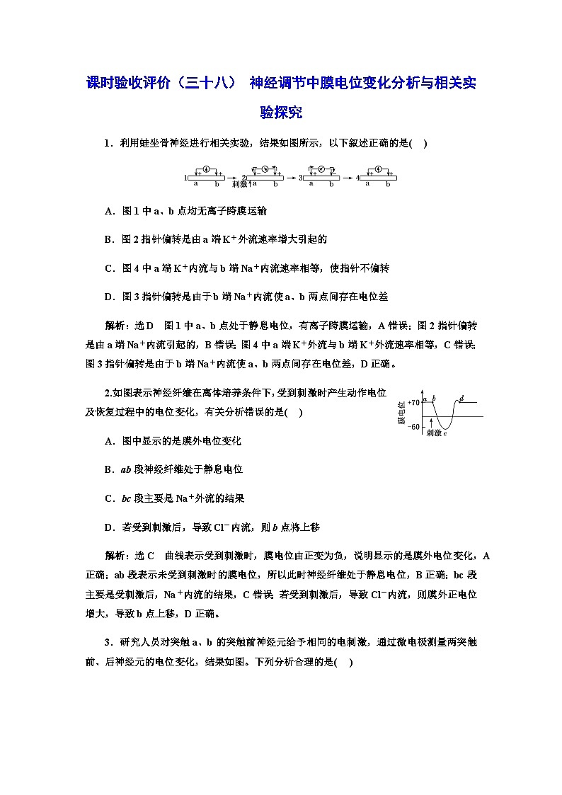 2024届人教版高考生物一轮复习神经调节中膜电位变化分析与相关实验探究作业含答案第1页