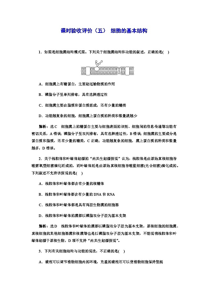 2024届人教版高考生物一轮复习细胞的基本结构作业含答案第1页
