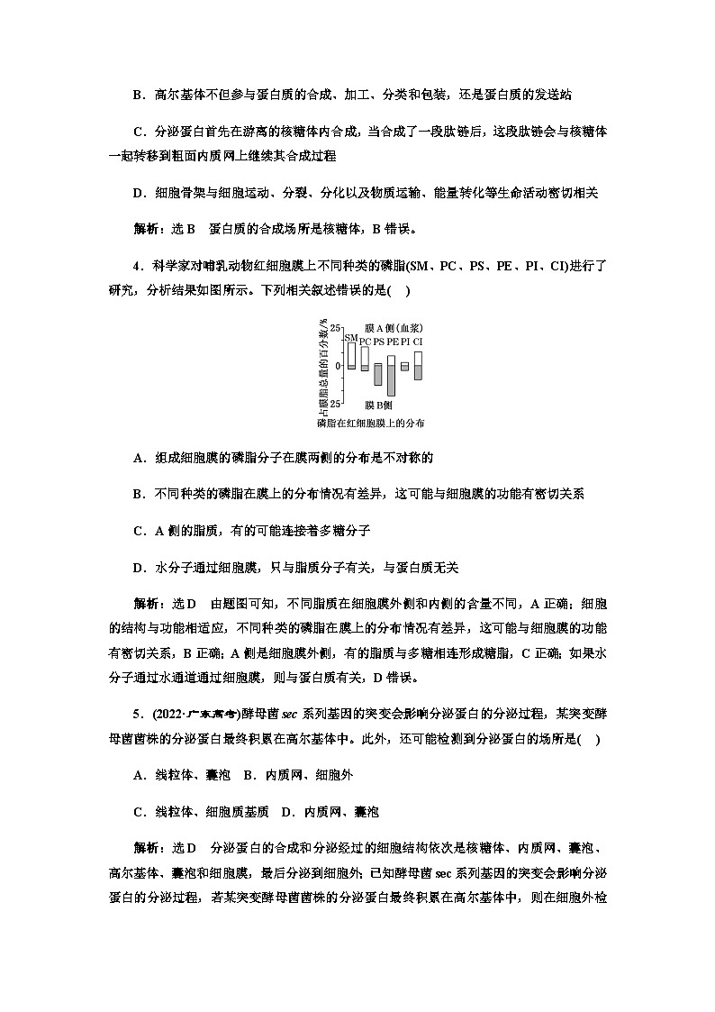 2024届人教版高考生物一轮复习细胞的基本结构作业含答案第2页