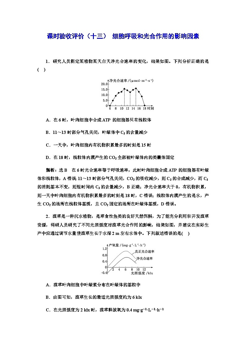 2024届人教版高考生物一轮复习细胞呼吸和光合作用的影响因素作业含答案第1页