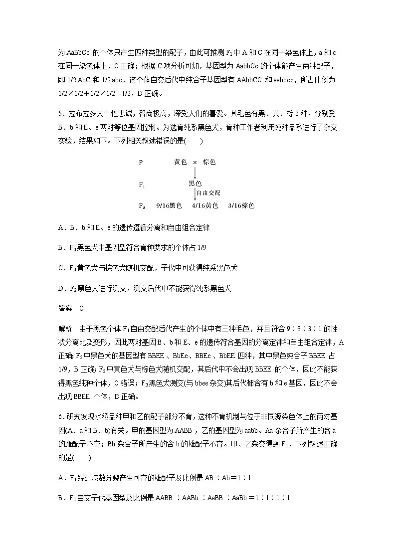 2024届苏教版高考生物一轮复习自由组合定律中的特殊比例和实验探究作业含答案第3页