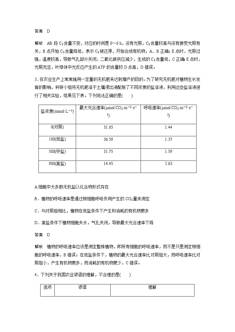 2024届苏教版高考生物一轮复习影响光合作用和细胞呼吸的环境因素作业含答案第2页
