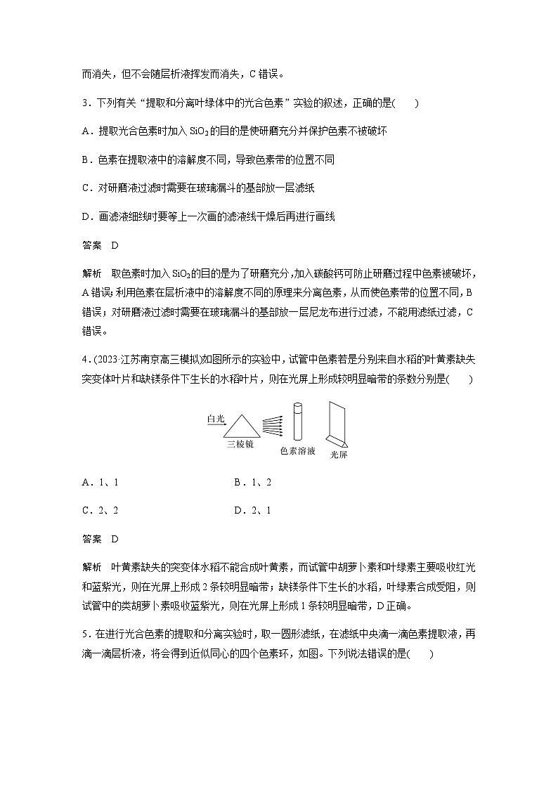 2024届苏教版高考生物一轮复习叶绿体与光能的捕获作业含答案第2页