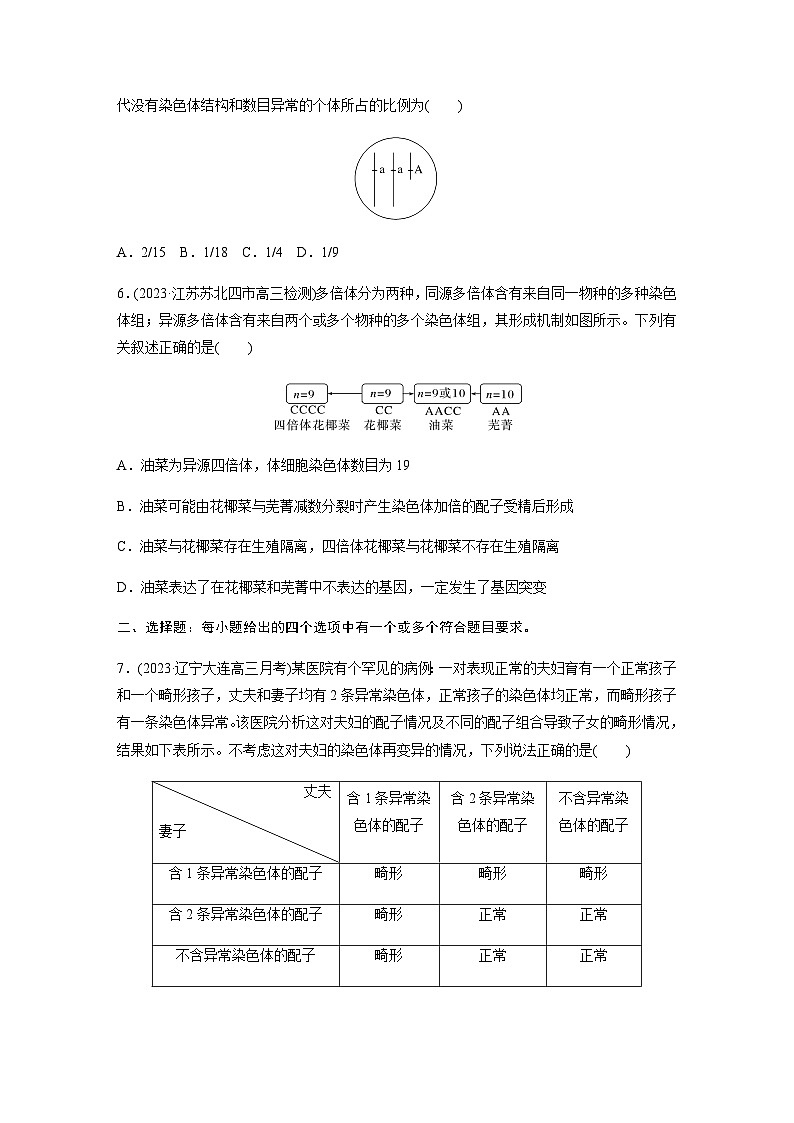 人教版2024届高考生物一轮复习染色体变异作业含答案第3页