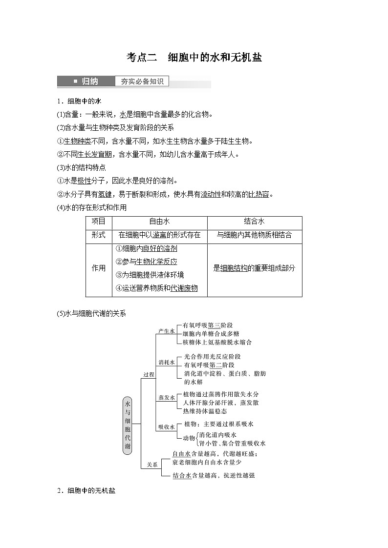 2024年高考生物一轮复习（新人教版） 第1单元　第2课时　细胞中的无机物、糖类和脂质 练习课件03